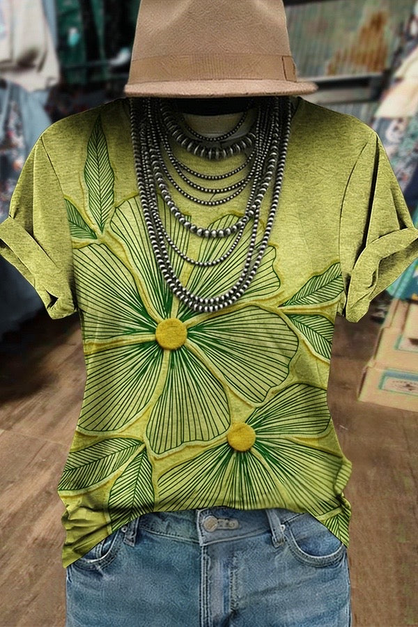 3D Floral Print Short Sleeve T-Shirt