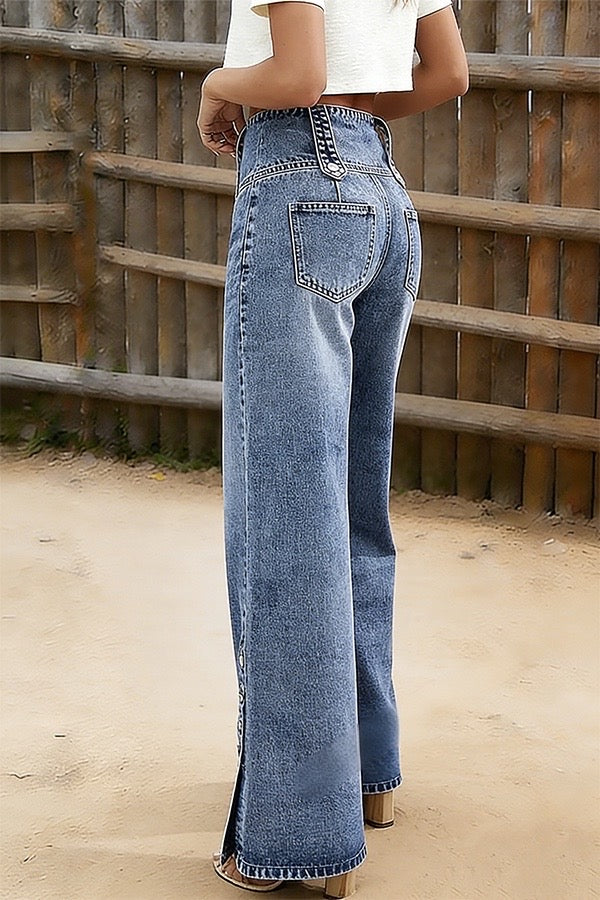 High-Waisted Wide-Leg Denim Jeans