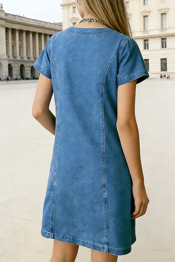 Denim Shift Dress with Pockets