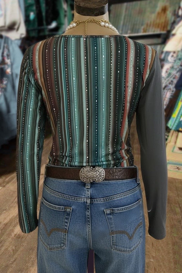 Color-Block Striped Long Sleeve Top