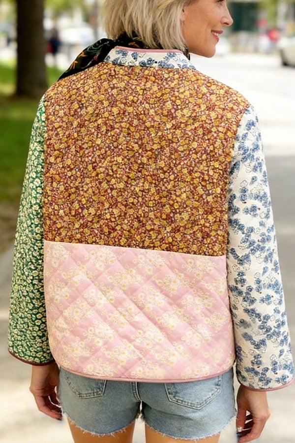 Mixed-Pattern Patchwork Quilted Jacket