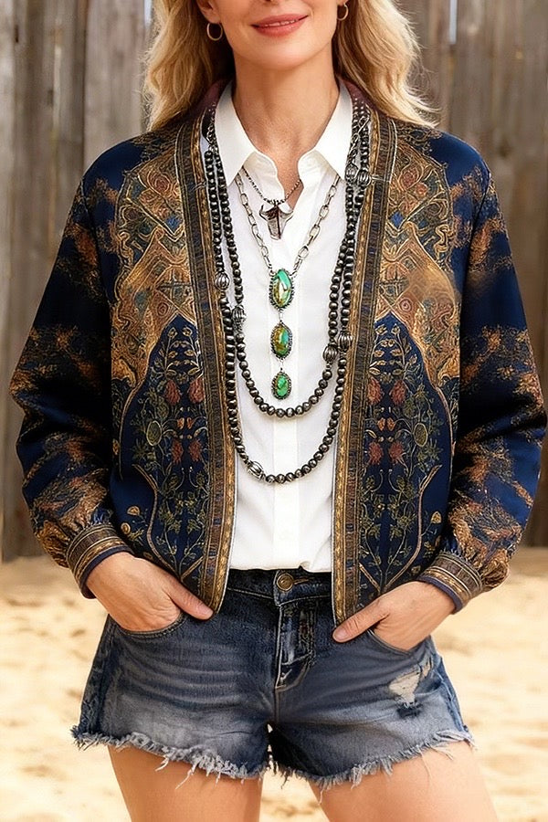 Navy and Gold Embroidered Bohemian Jacket