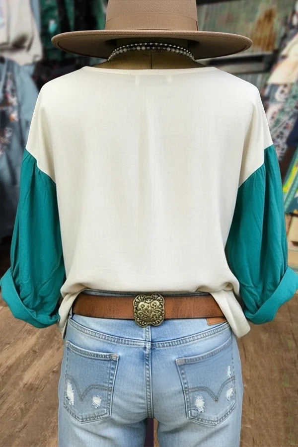 Vintage Floral Embroidered Notch Neck Half Sleeve Blouse
