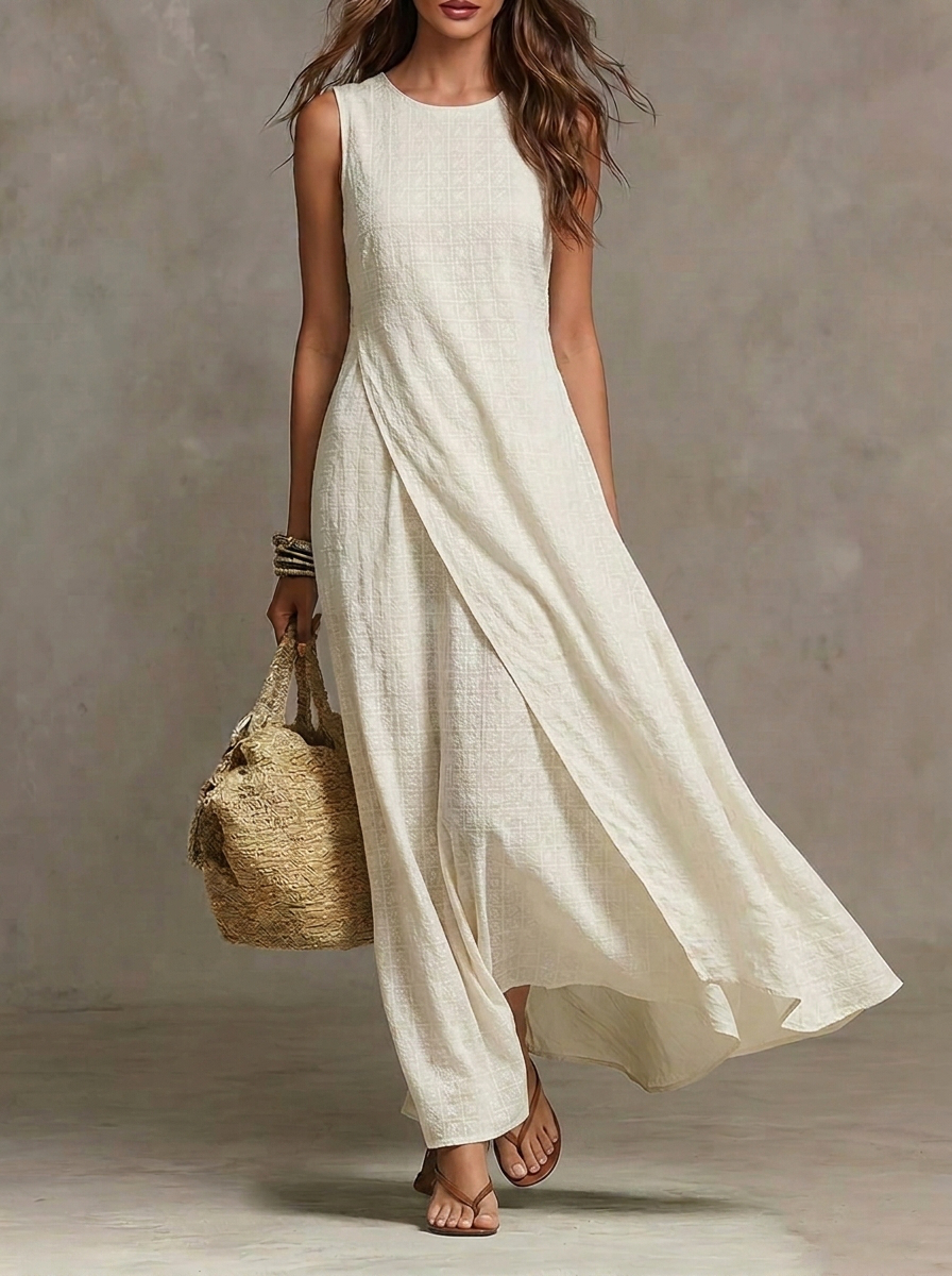 Sleeveless Round Neck Draped Wrap Maxi Dress