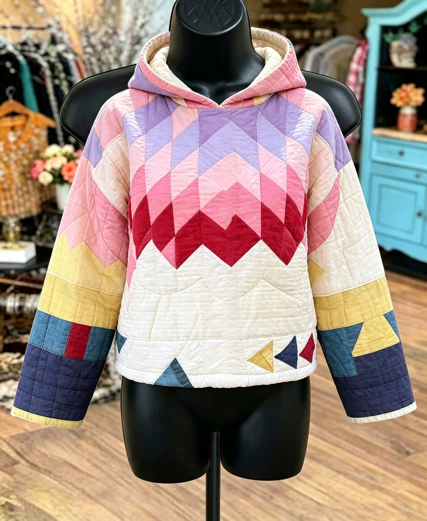 Pastel Chevron Quilted Hoodie