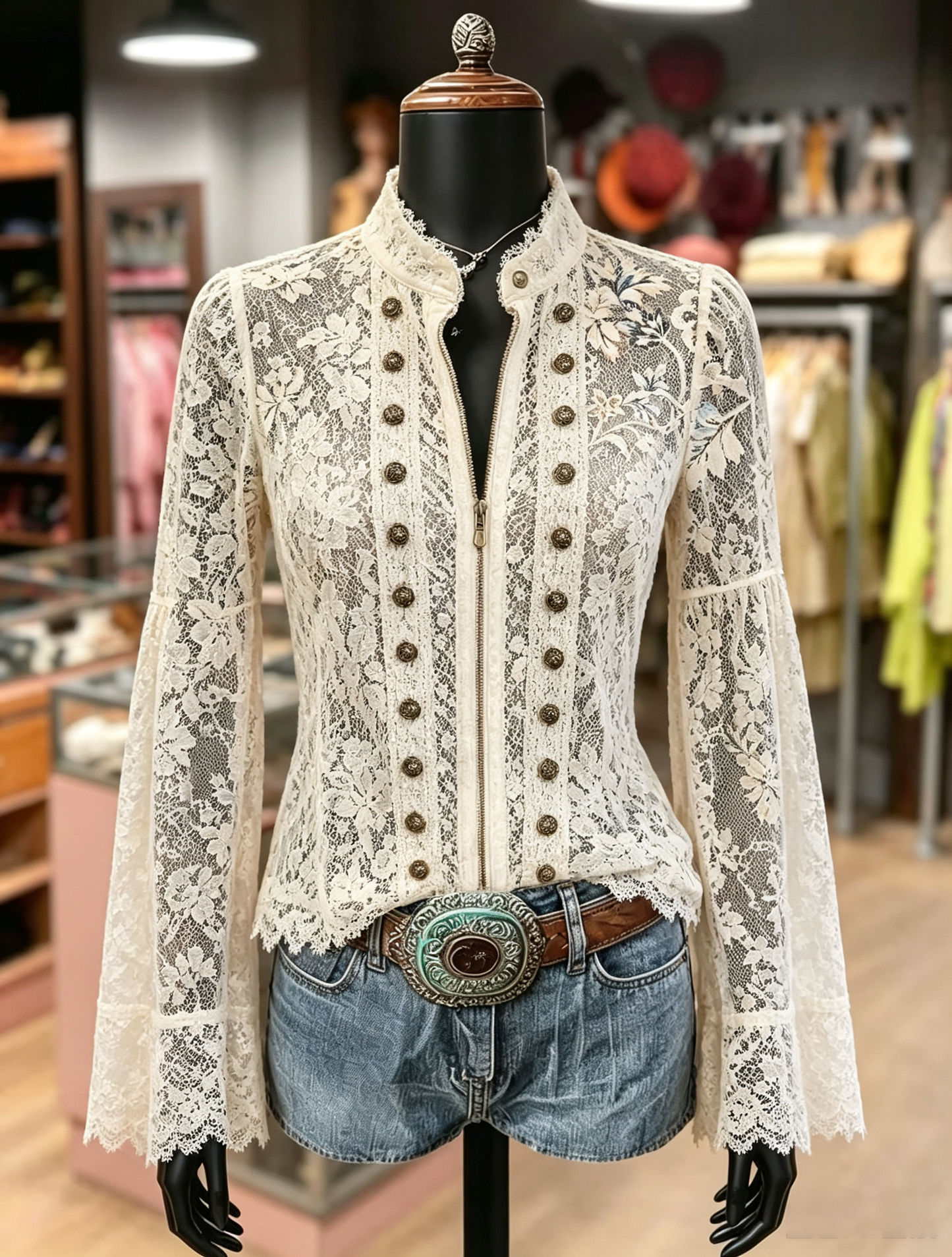Cream Lace Western Corset Jacket