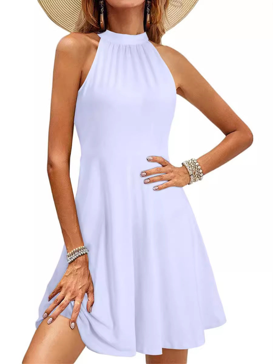 Multi-Color Halter Neck Waisted A-Line Mini Dress