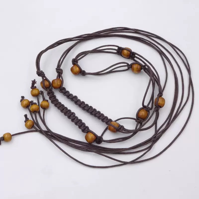 Boho Wooden Bead Woven Tassel Waist Rope | Retro Ethnic Style Unique Design Belt