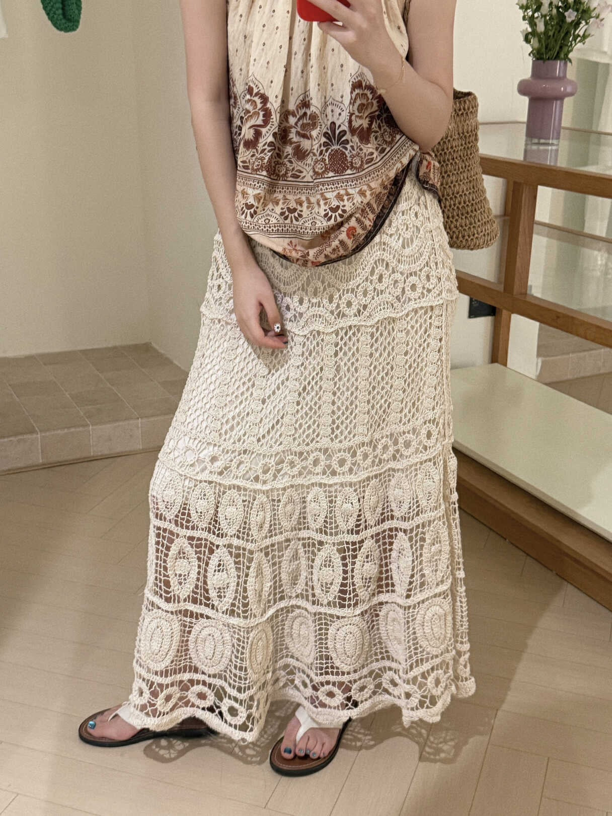 Boho Crochet Lace High Waist Flare Maxi Skirt | Ethnic Style Vacation Slimming A-Line Skirt