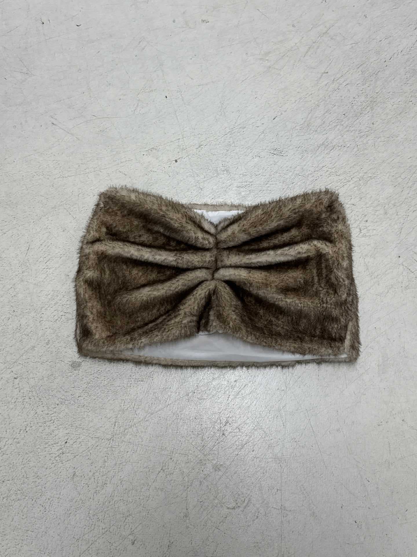 Boho Faux Fur Ruched V-Waist Mini Skirt
