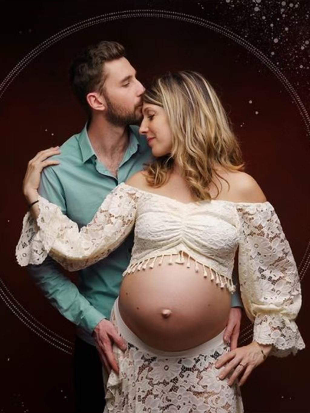 Boho Off Shoulder Lace Slit Train Maternity Photoshoot Gown