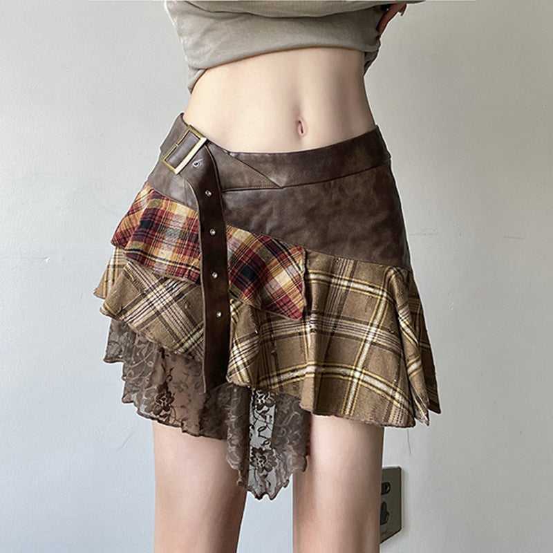 Patchwork Grunge Bohemian Irregular Pleated Micro Mini Skirt