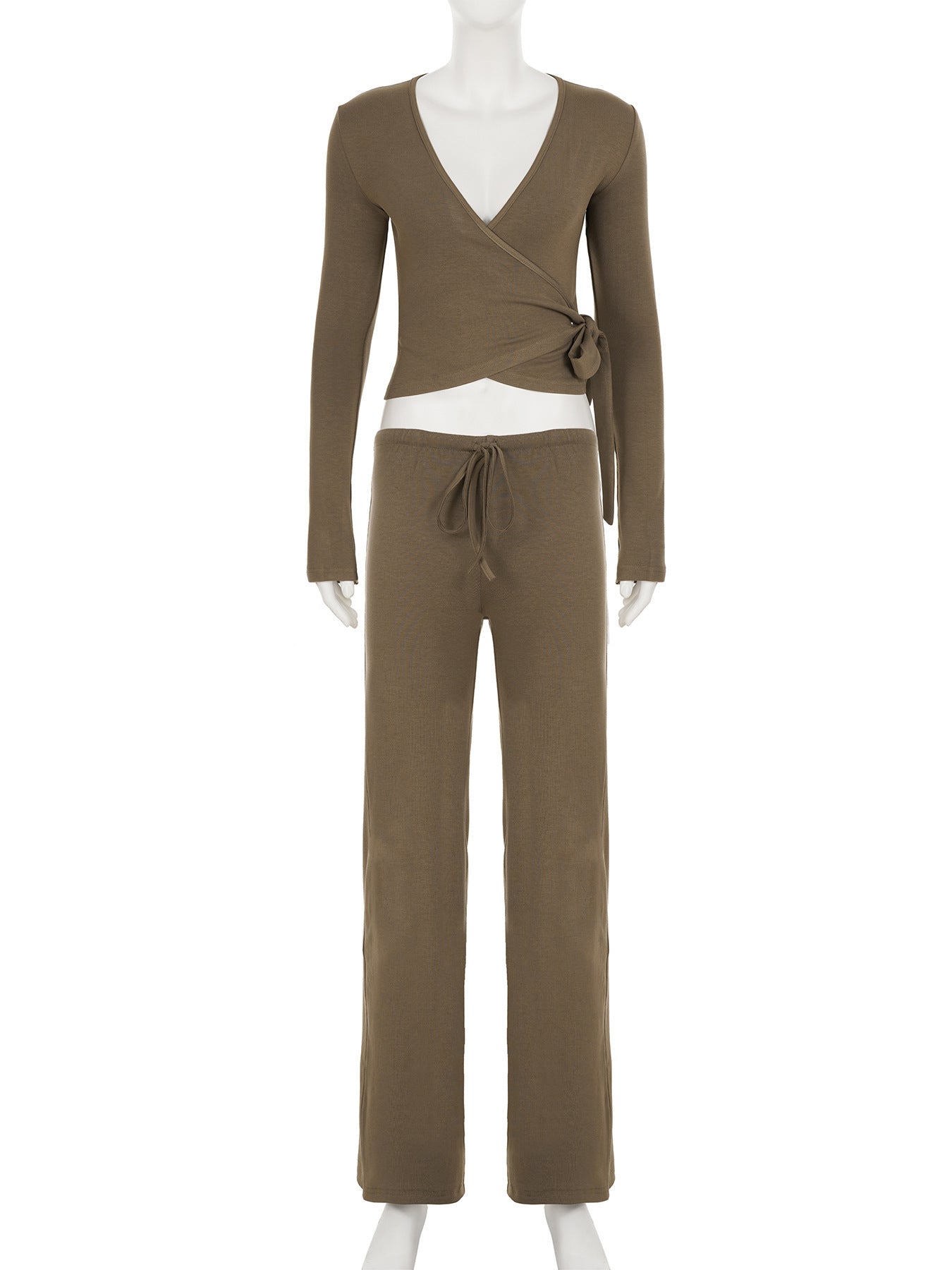 Wrap V-Neck Flare Sleeve Loungewear Wide-Leg Pants Set