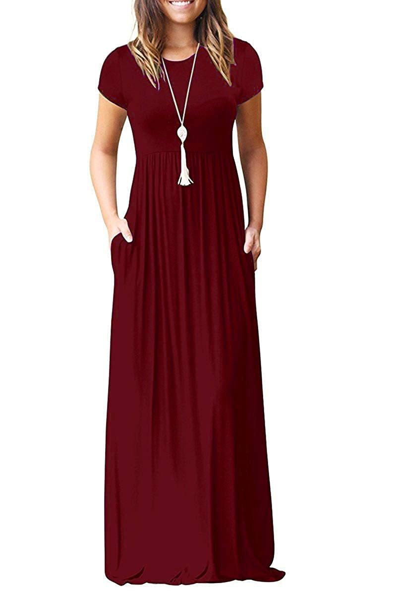 Multi-Color Round Neck Short Sleeve Waisted Maxi Dress