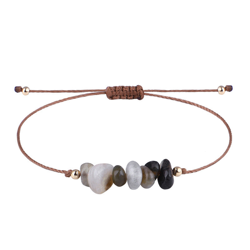 Boho Natural Irregular Stone Adjustable Braided Bracelet | Multi-Color Crystal Beaded Cord Bracelet