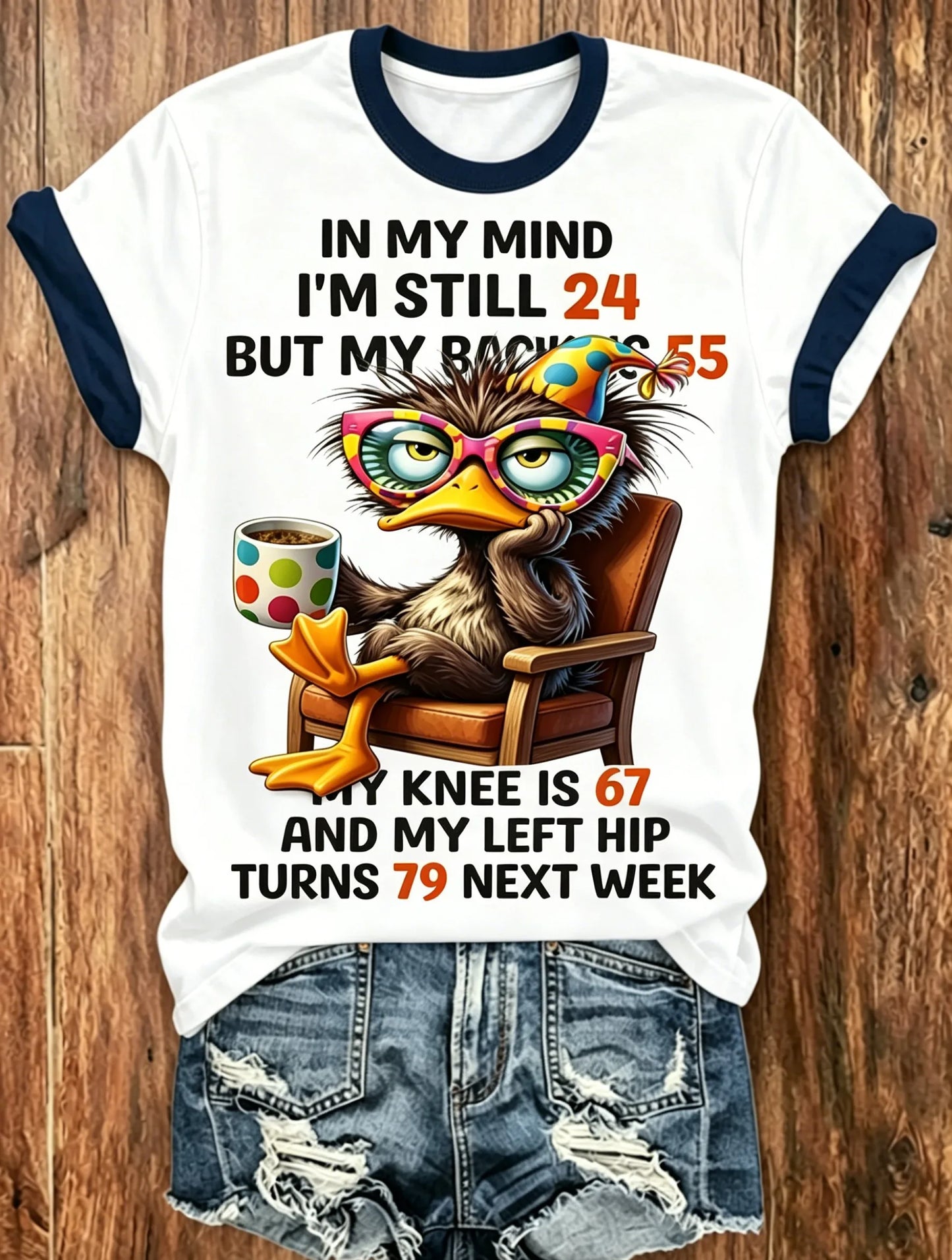 Funny Aging Quote Cartoon Duck Ringer T-Shirt