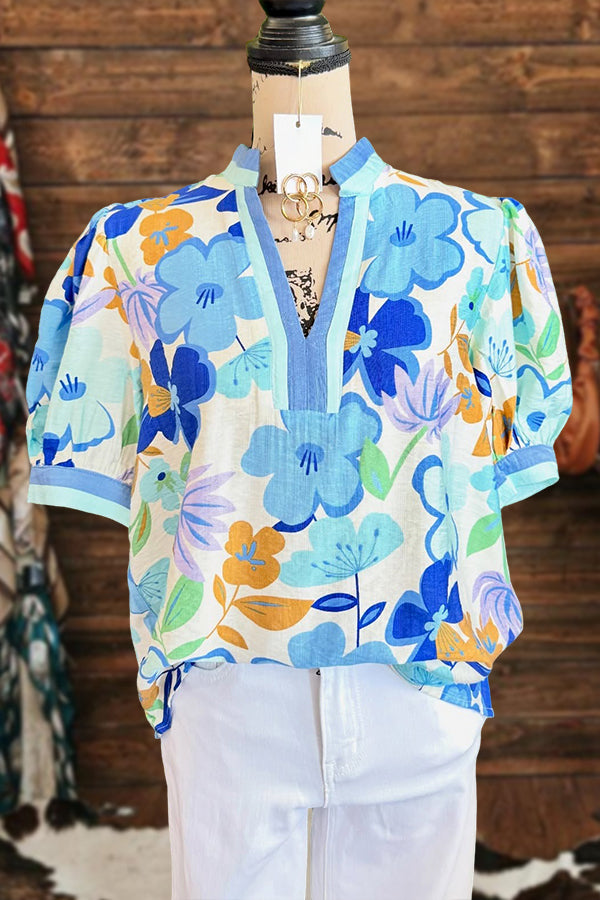 Fresh Floral Puff Sleeve Blouses