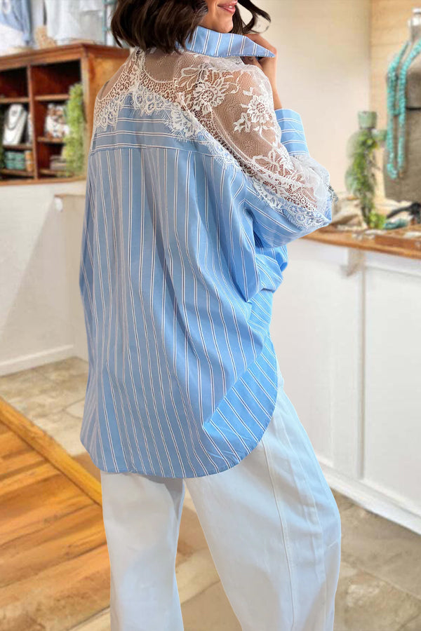 Lace Trimmed Striped Shirt