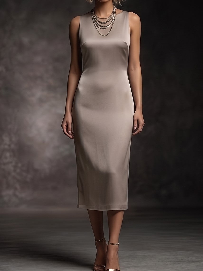 Sleeveless Satin Sheath Midi Dress