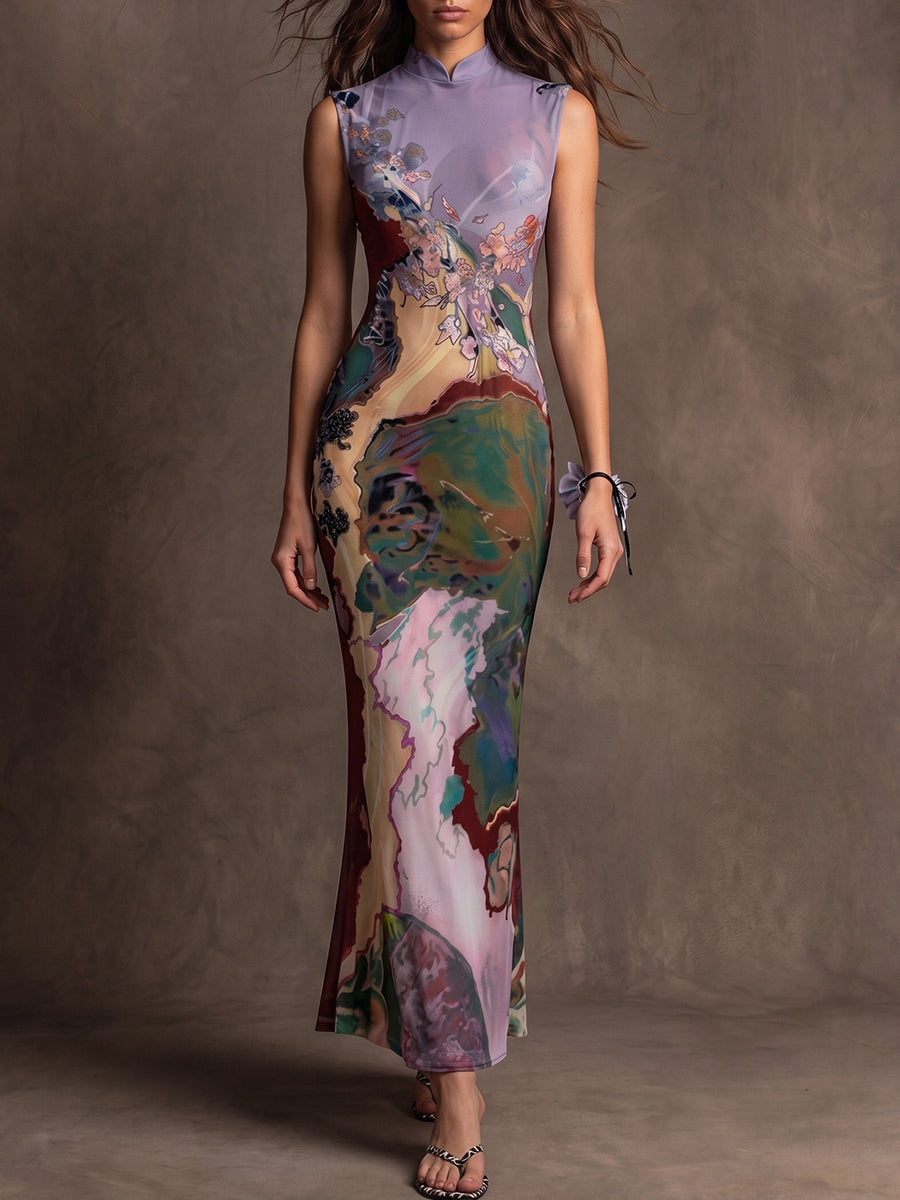 Lavender Abstract Marble Slip Dress