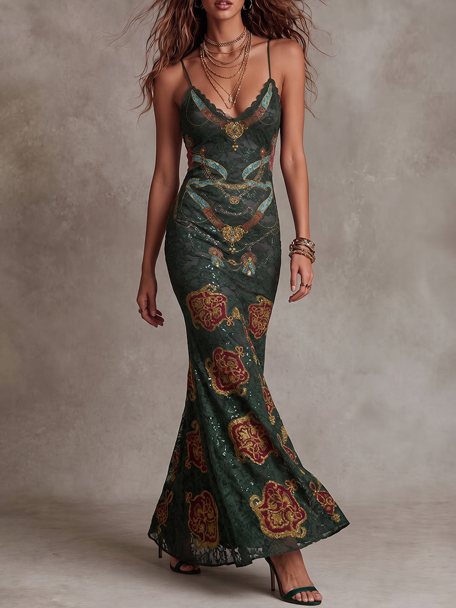 Emerald Sequin Embroidered Mermaid Dress