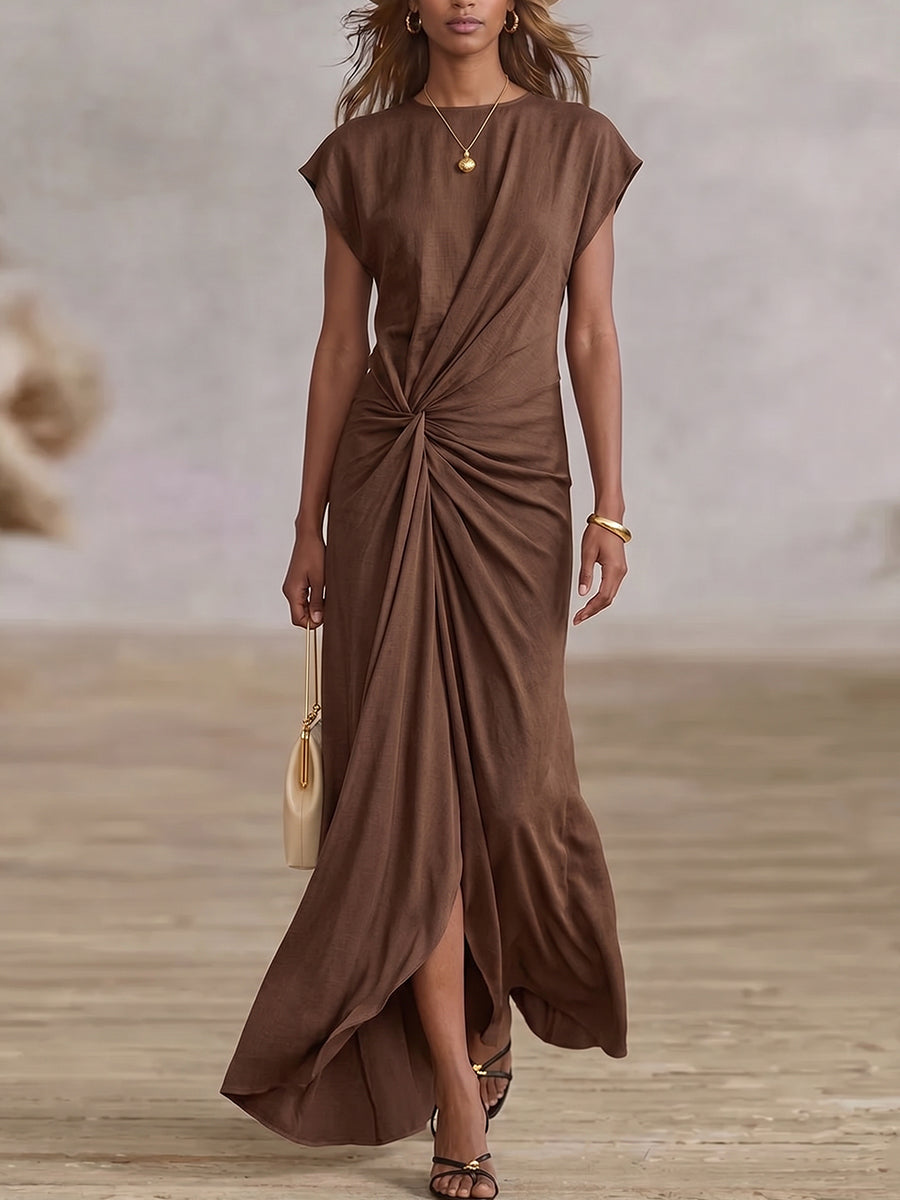Chocolate Brown Twist Front Maxi Dress