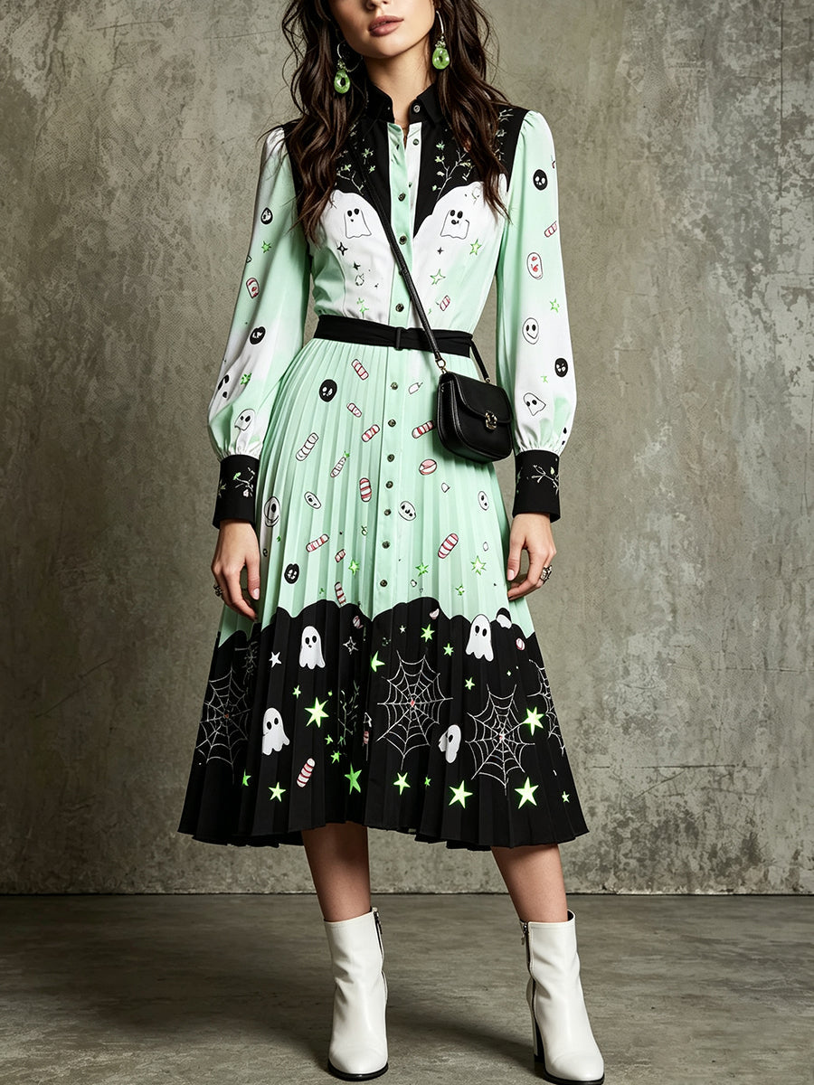 Mint Green Ghost Pleated Midi Dress