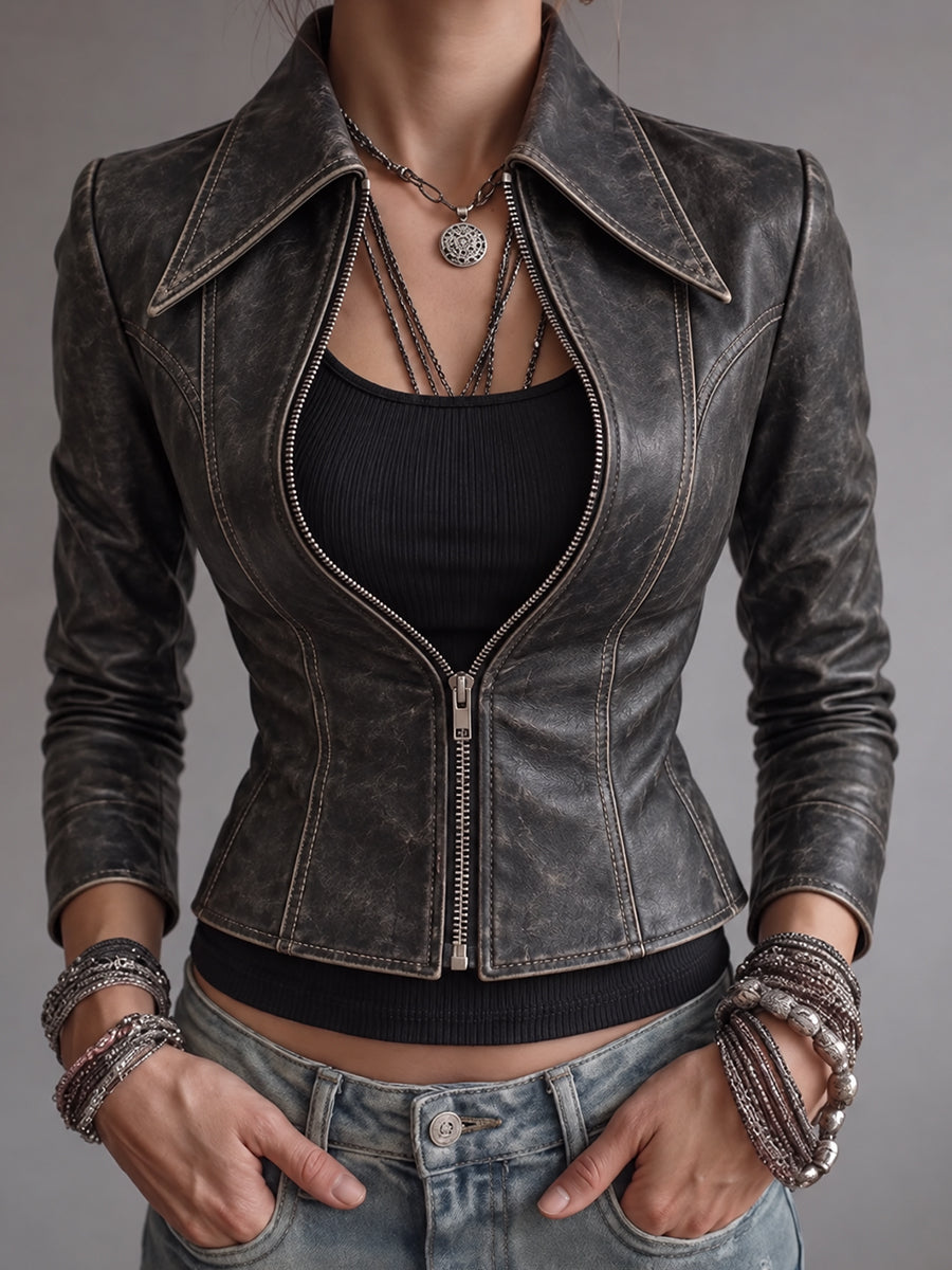 Mustard Brown Utility Leather Jacket