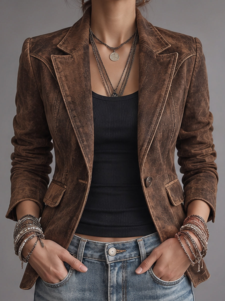 Brown Distressed Suede Blazer