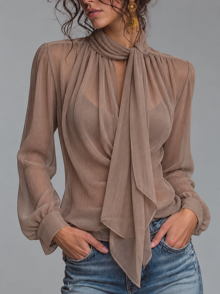 Pale Yellow Draped Wrap Blouse
