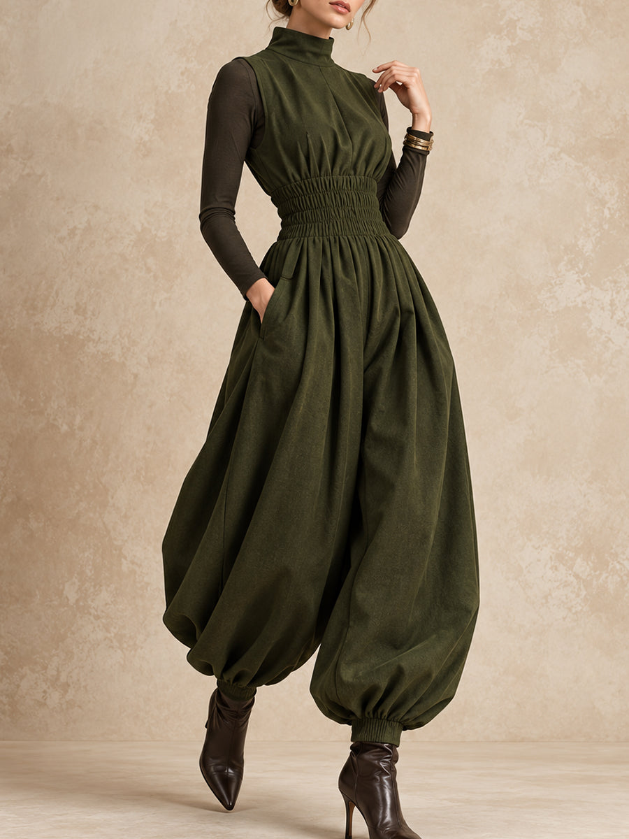 Olive High Neck Balloon Leg Jumpsuit