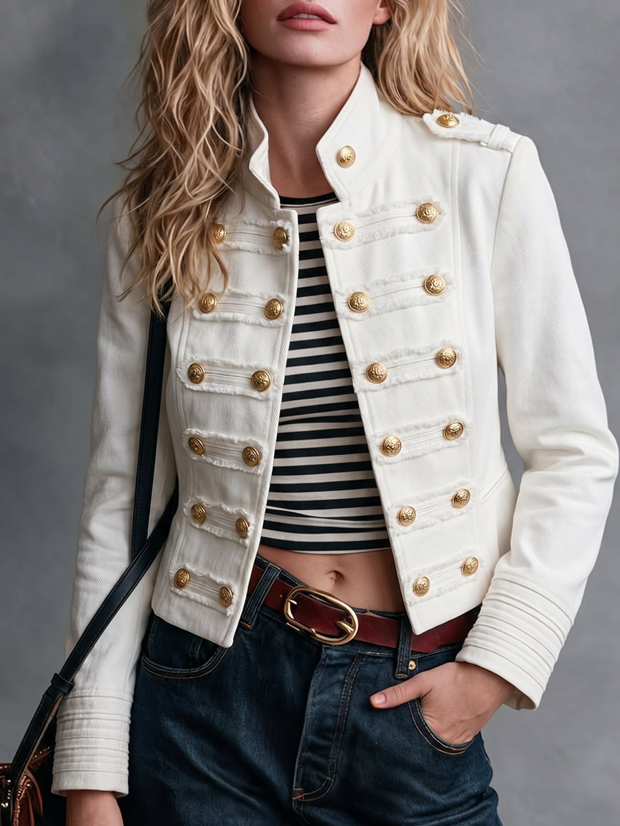 Cream Military Button Front Jacket