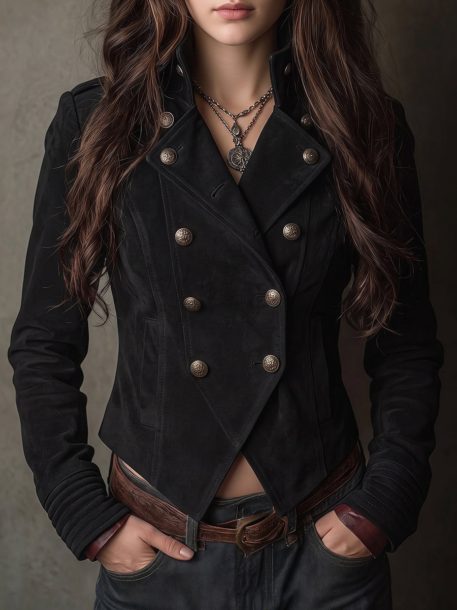 Black Suede Double Breasted Jacket
