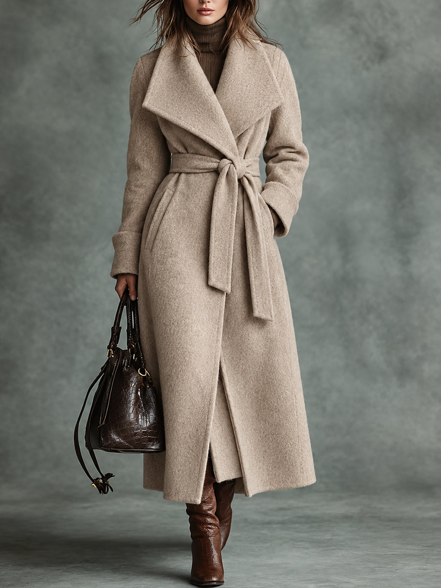 Beige Belted Long Coat