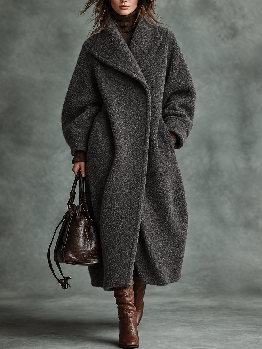DarkGrey Faux Wool Oversized Long Coat