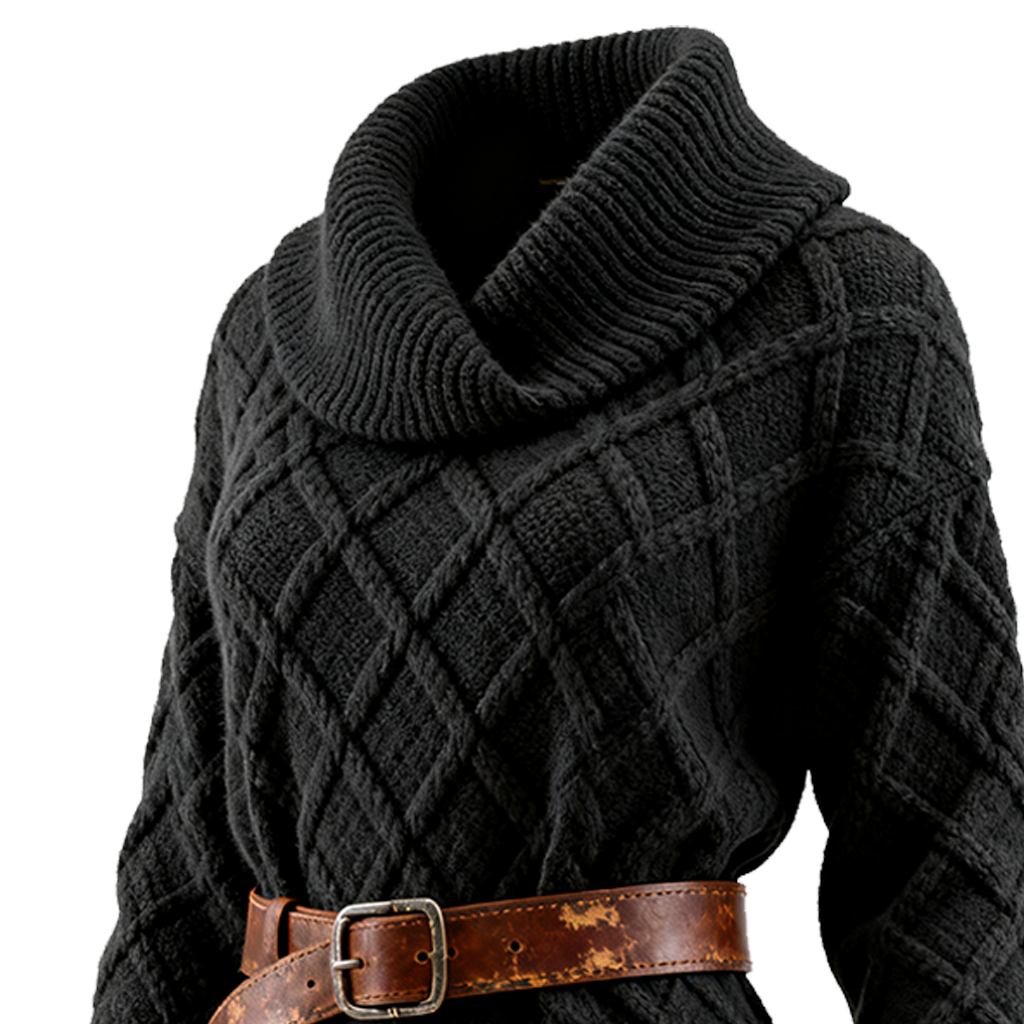 Women's Vintage Black Cable Knit Sweater Dress