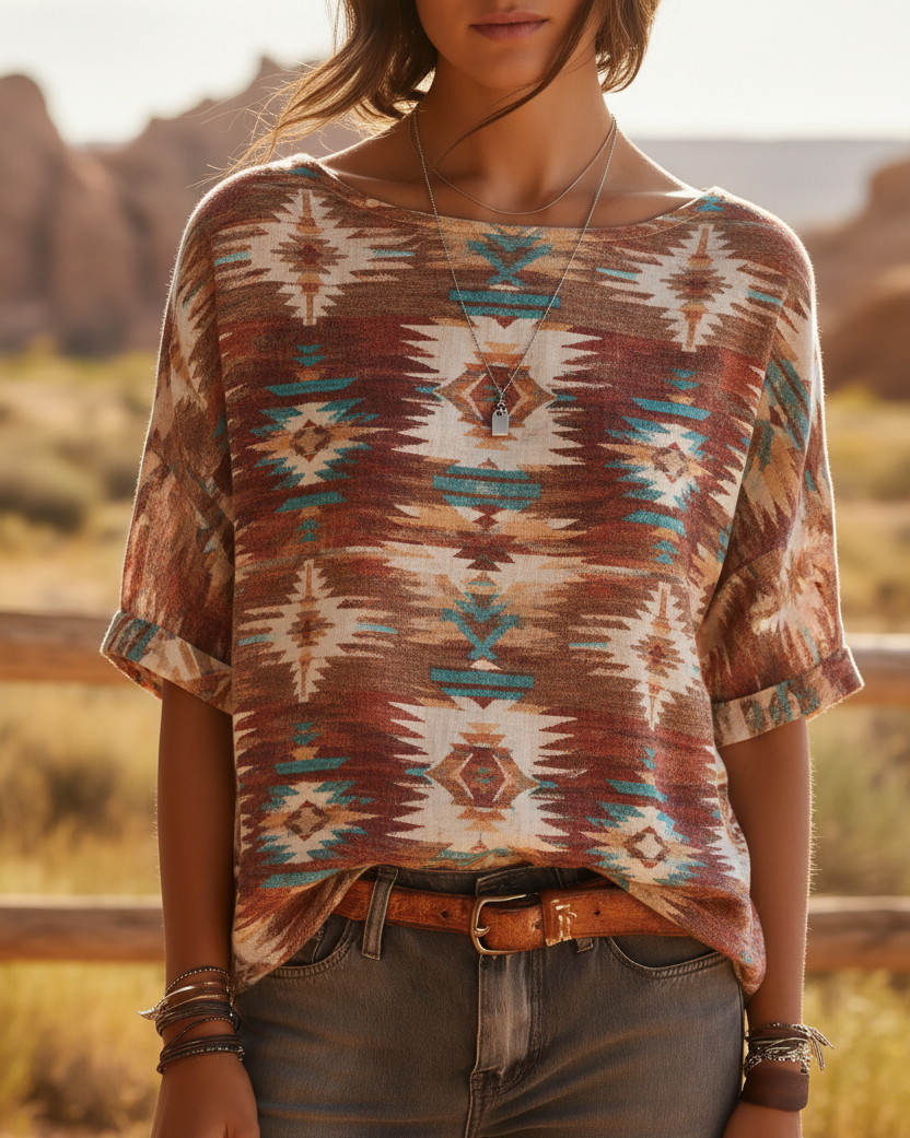Aztec Geometric Print Top