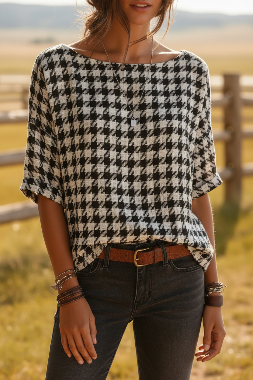 Black White Houndstooth Top