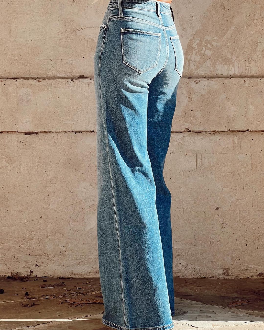 Washed blue high waist casual wide leg pants