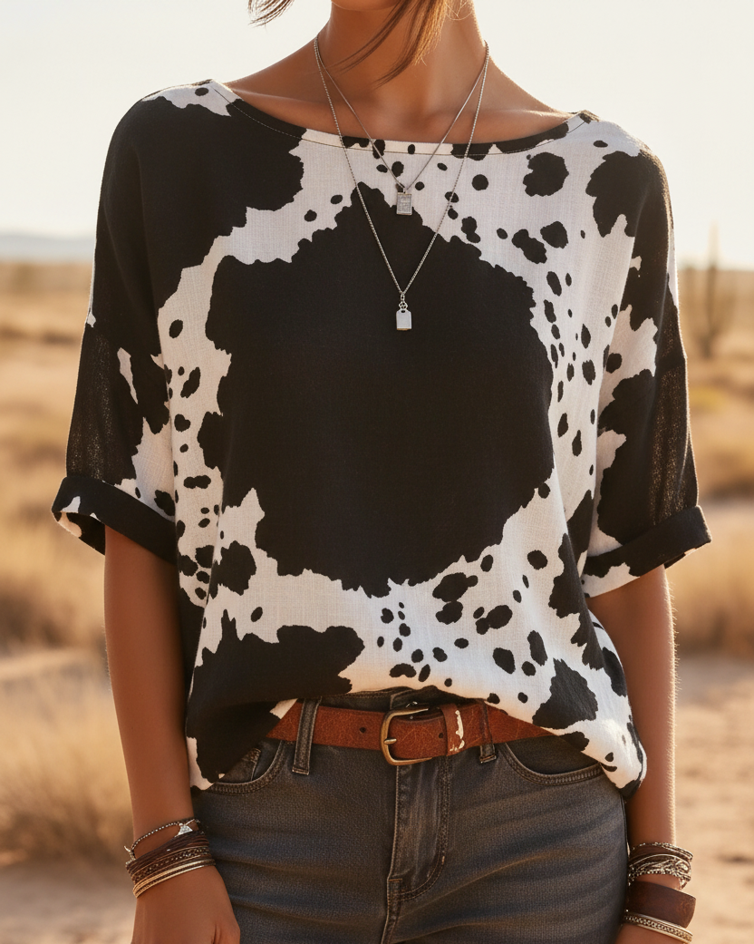 Black White Cowhide Print Top