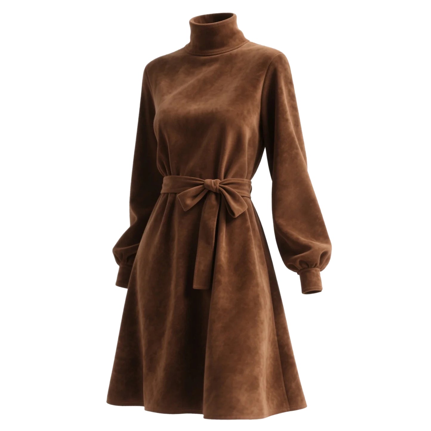 Outdoor Retro Western Style Women's Suede Long Sleeve Mid-Neck Dress