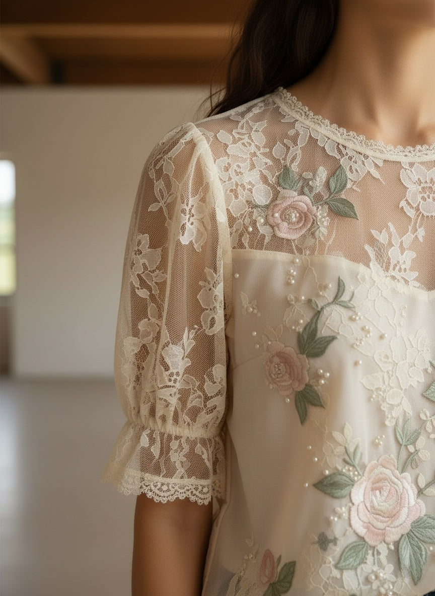 Elegant Embroidered Floral Lace Blouse for Women