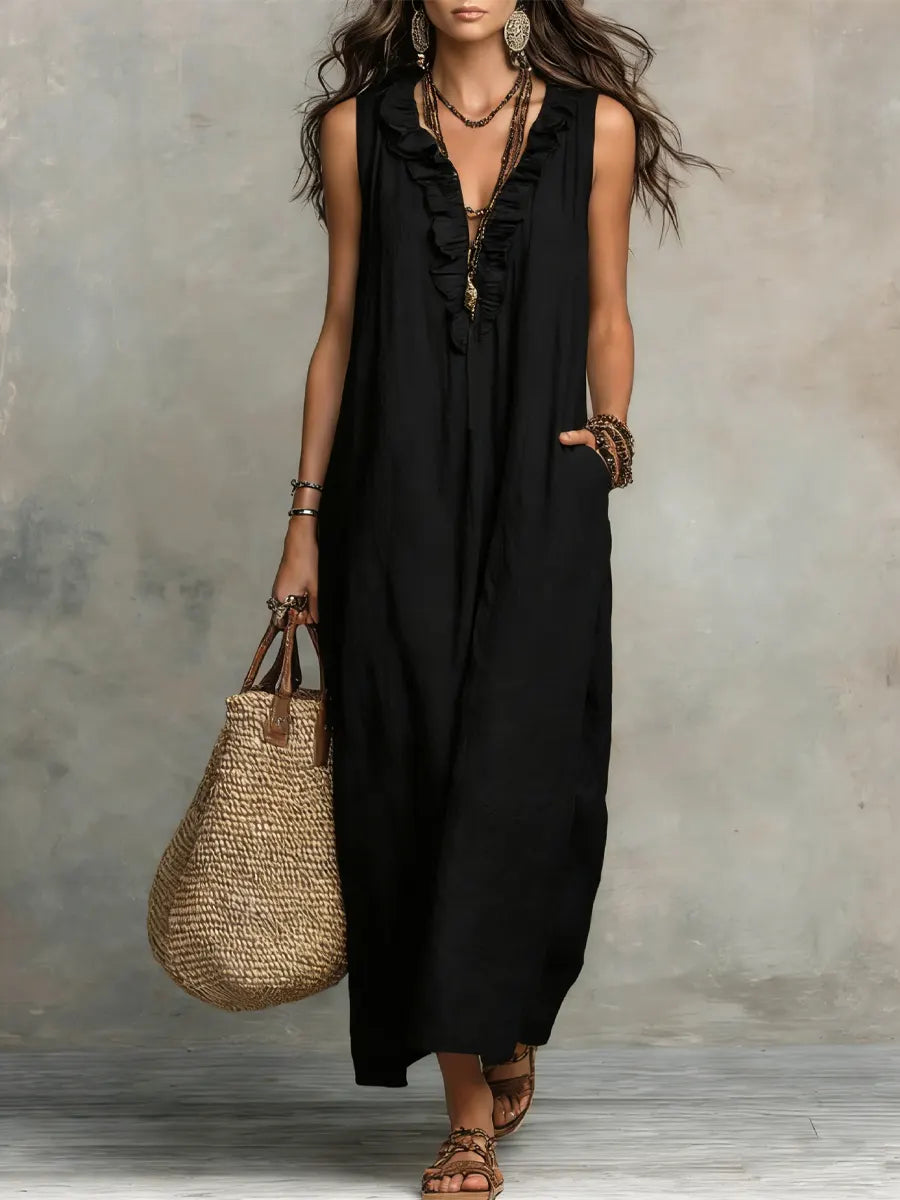 Women's Solid Color Ruffled Art Casual Fashion Cozy Dress