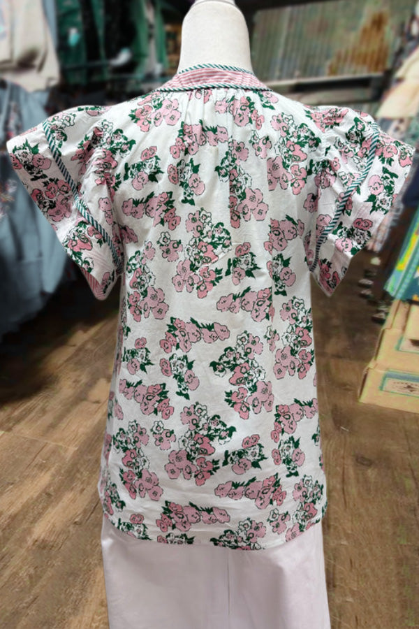 Floral Print Tiered Ruffle Sleeve Top