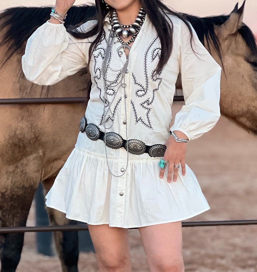 Cowgirls Embroidered Print Shirt Dress