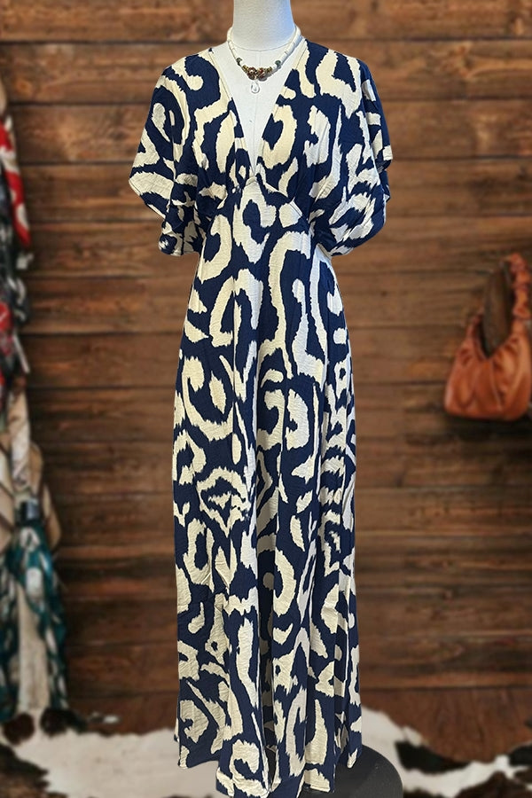 Pretty Striped Print V-Neck Dress