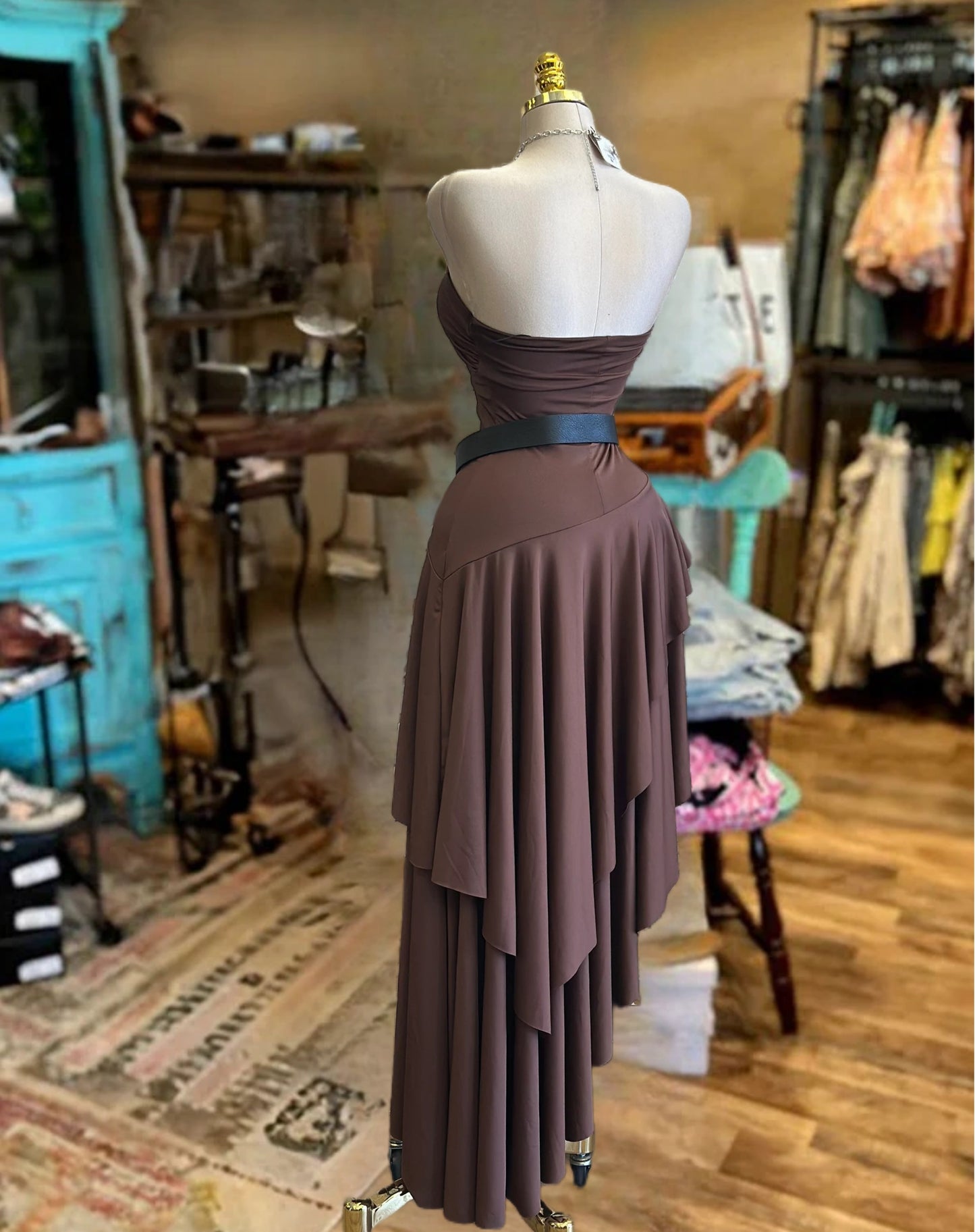 Western Off-Shoulder Asymmetric Hem Strapless Dress