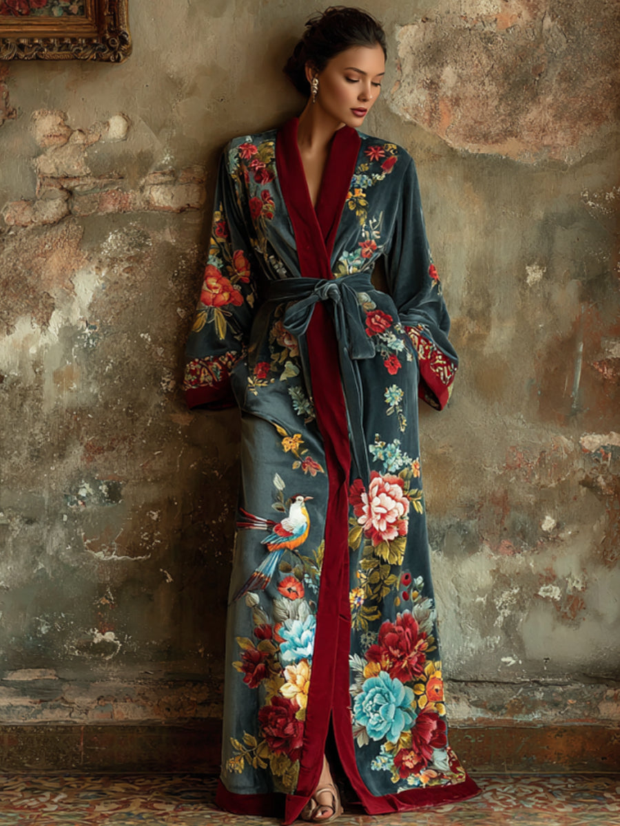 Autumn and winter elegant velvet robe (with belt)