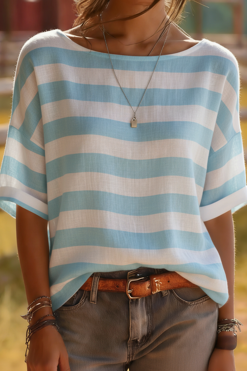 Sky Blue Horizontal Stripe Top