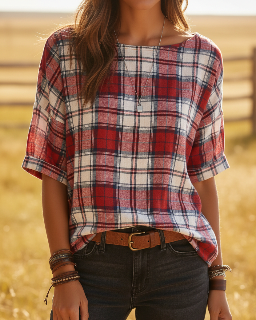 Red Blue Plaid Flannel Top